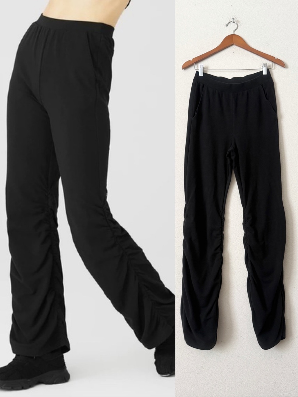 Alo yoga MEDIUM Ruched Soft Sculpt high rise  wide leg pants in black